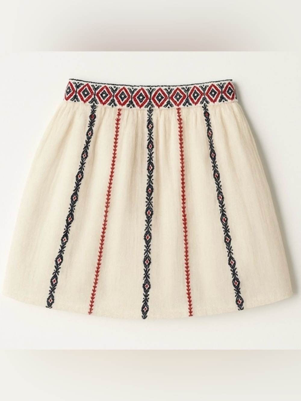 RAGA Cream Folk European Market Gauzy Lined Printed Mini Skirt EUC XS #2415